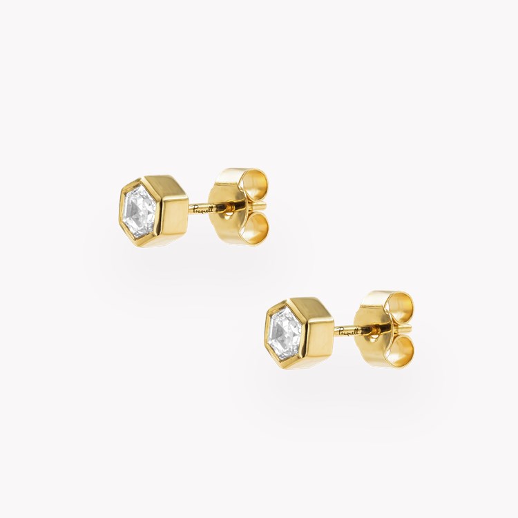 Honeycomb Diamond Solitaire Earrings Hexagonal Cut, Rubover Set_2