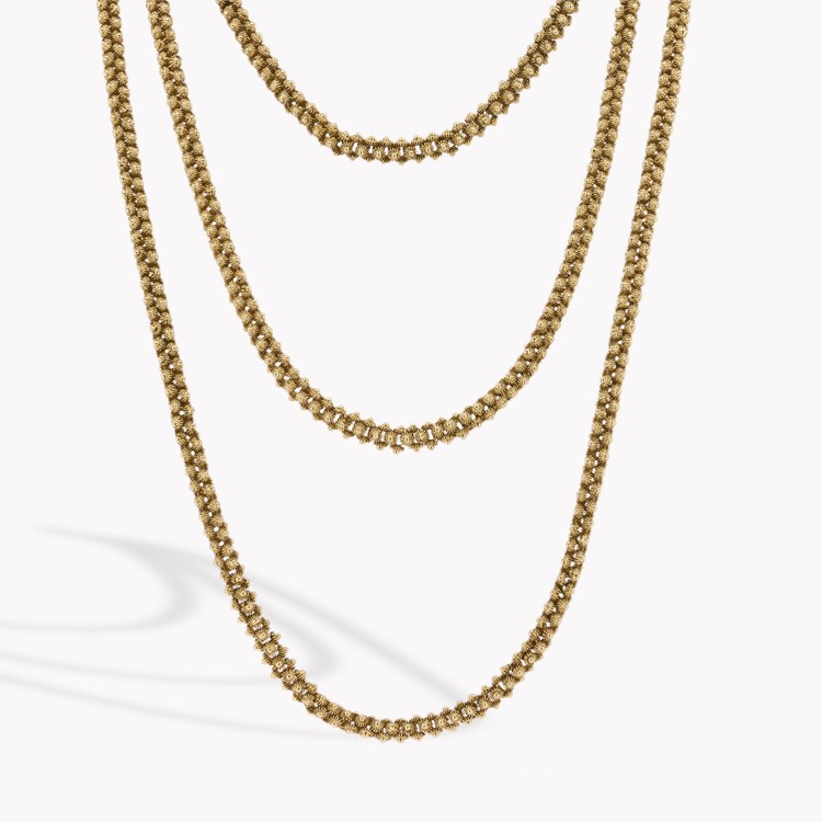 Victorian Long Guard Chain Necklace Bobble Square Link Chain_2