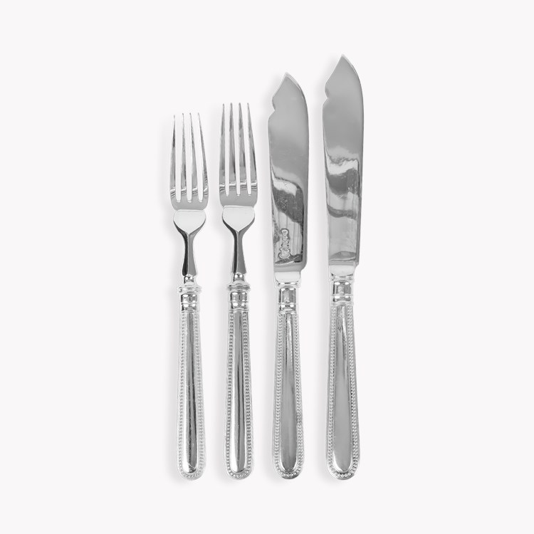 Silver Elizabeth II Bead Pattern Fish Knives and Forks for Twelve _3