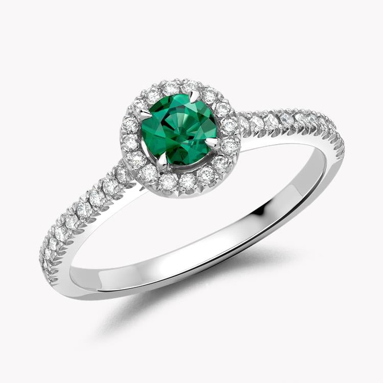 Round Brilliant Cut Emerald Ring 0.30CT in 18CT White Gold Cluster Ring with Diamond Shoulders_1