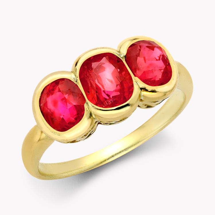 Art Nouveau Trio of Rings  Emerald, Sapphire & Ruby in Yellow Gold Oval Cushion Cut, Rubover Set_3