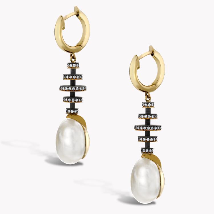 Natural Pearl & Diamond Drop Earrings   0.99CT in Rose Gold Brilliant Cut, Grain Set_2