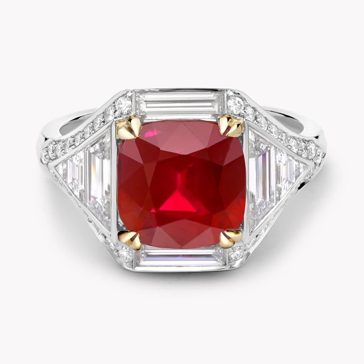 Masterpiece Cushion Cut Burmese Ruby Ring  3.98CT in Platinum & Yellow Gold Unheated with Diamond Surrounds_2