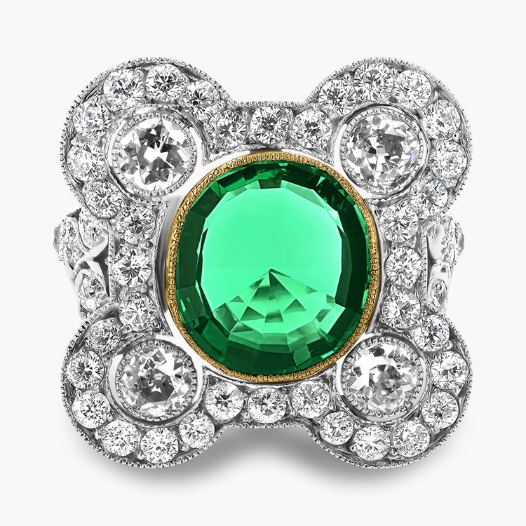 Edwardian 2.91ct Muzo Emerald and Diamond Dress Ring Oval Cut, Millegrain Set_2