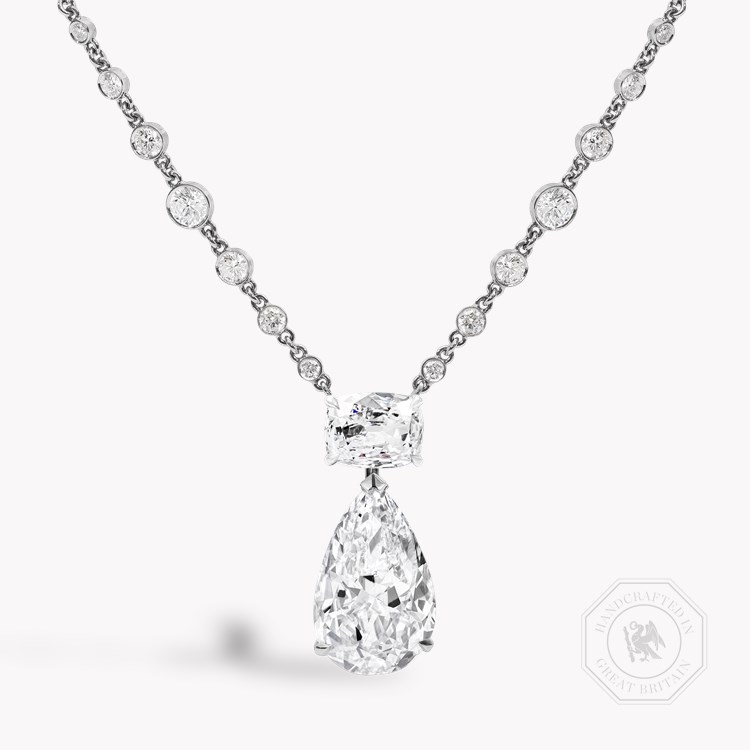 Masterpiece Pear Shaped 5.54ct Golconda Diamond and Pearl Necklace    in Platinum