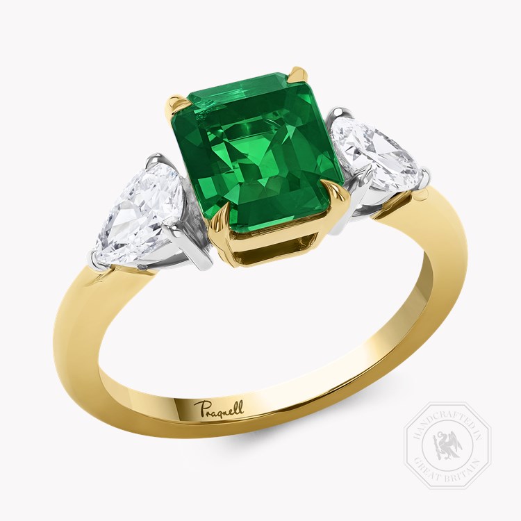 Octagon Cut 2.17ct Brazilian Emerald and Diamond Three Stone Ring Octagon Cut, Claw Set_1