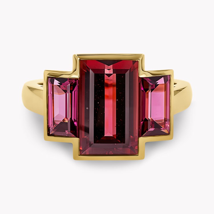 Kingdom 5.95ct Rhodolite Garnet Three Stone Ring Baguette Cut, Rubover Set_2