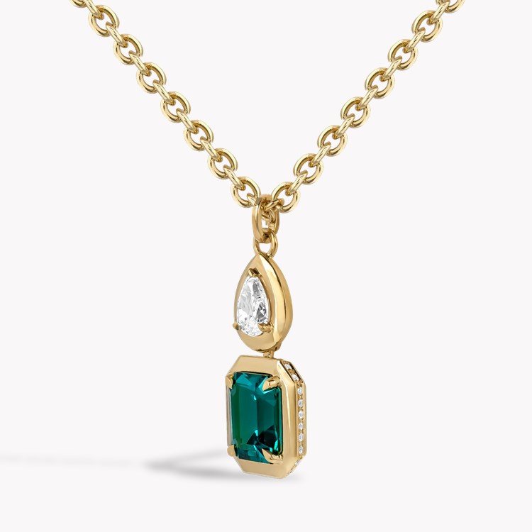 Skimming Stone 2.47ct Namibian Lagoon Tourmaline and Diamond Pendant Emerald Cut, Claw Set_2