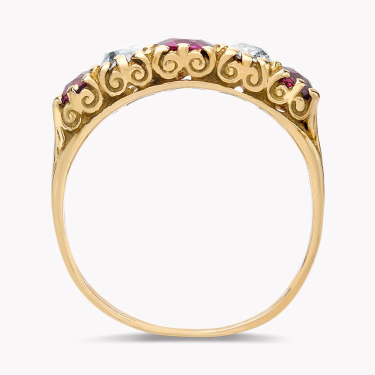 Diamond And Ruby Ring in Yellow Gold Oval Cut Five Stone Ring_3