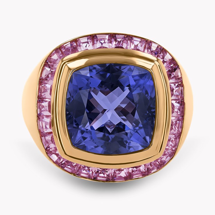 Cushion Cut Tanzanite Ring Cocktail Ring with Carre Cut Pink Sapphires_2