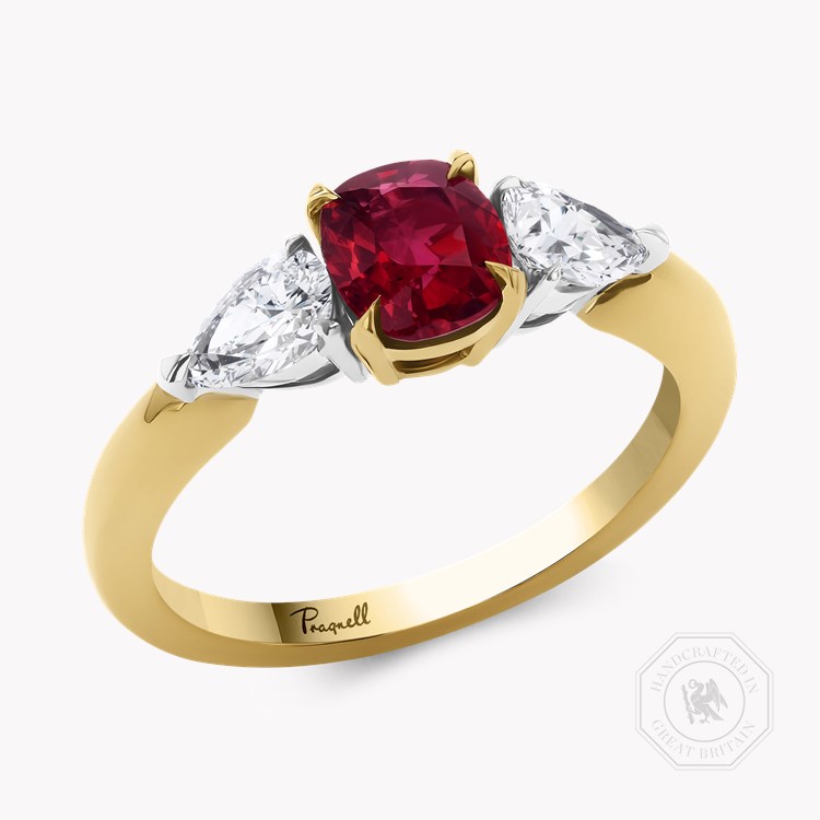 1.03ct Ruby and Diamond Three Stone Ring Cushion & Pear Cut, Claw Set_1