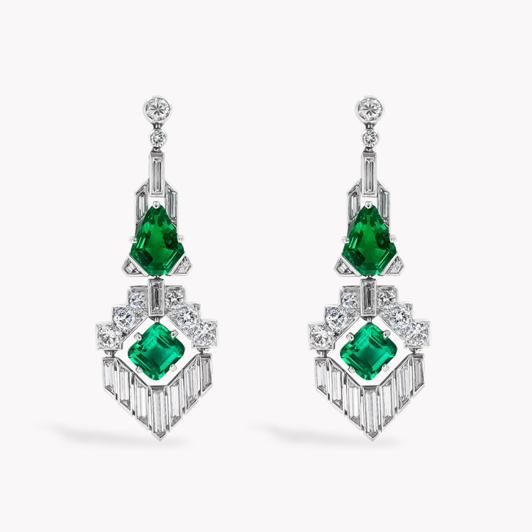 Art Deco 4.14ct Muzo Emerald and Diamond Chandelier Drop Earrings Claw Set_1