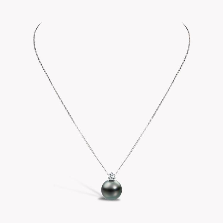 Tahitian Pearl Pendant in 18CT White Gold Drop Pendant with 0.20CT Diamond_2
