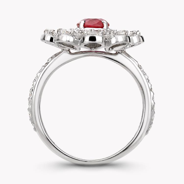 Cushion Cut Ruby Ring 0.96CT in White Gold Cluster Ring with Pear Cut Shoulders_3