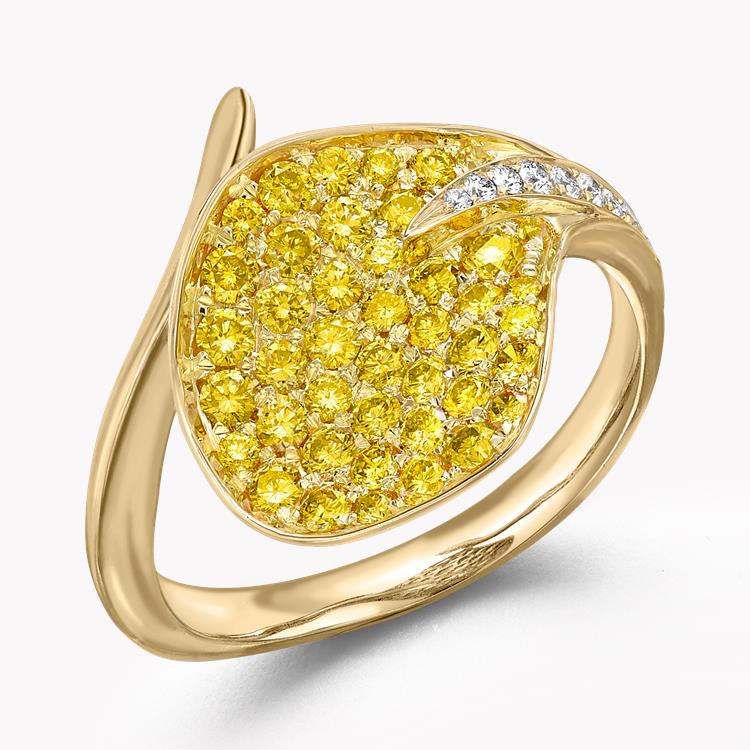 Wildflower Honeysuckle Yellow Diamond Ring 0.74CT in Yellow Gold Brilliant Cut  Pavé Set_1