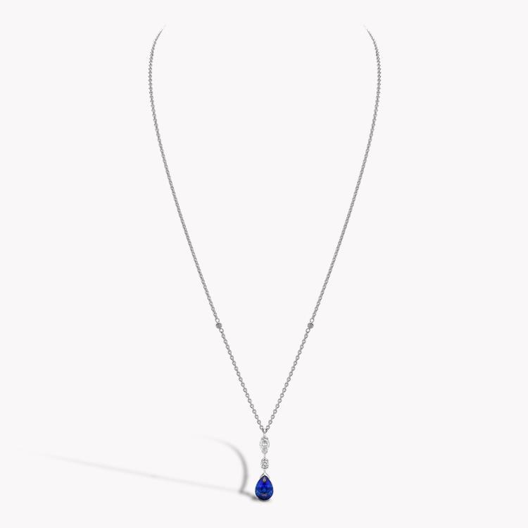 Pear Shape Sapphire Pendant 1.72CT in 18CT White Gold Rubover Set with Pear and Brilliant Diamonds_2
