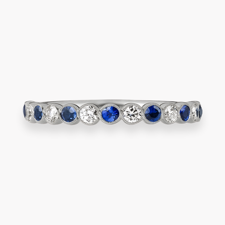 Brilliant Cut 0.35ct Sapphire and Diamond Half Eternity Ring Brilliant Cut, Millegrain Set_2