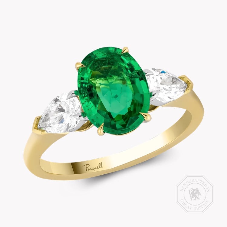 Oval Cut 1.60ct Emerald and Diamond Ring    in 18ct Yellow Gold and Platinum