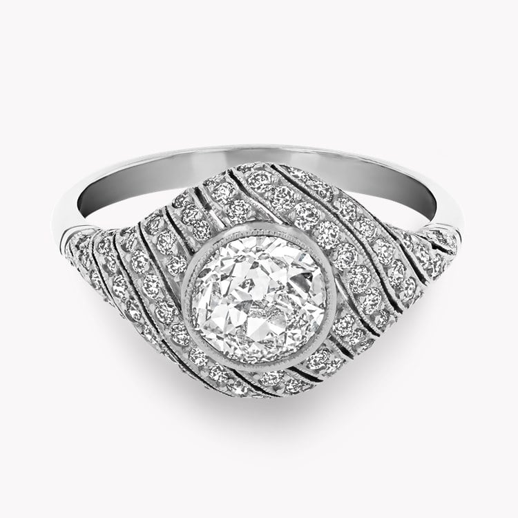 Art Deco Inspired 1.00ct Diamond Cluster Ring Old Cut, Millegrain Set_2