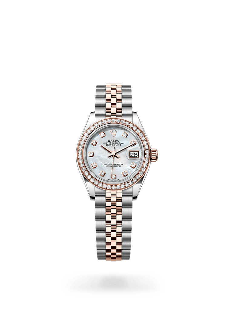 Lady-Datejust, Oyster, 28 mm, Oystersteel, Everose gold and diamonds