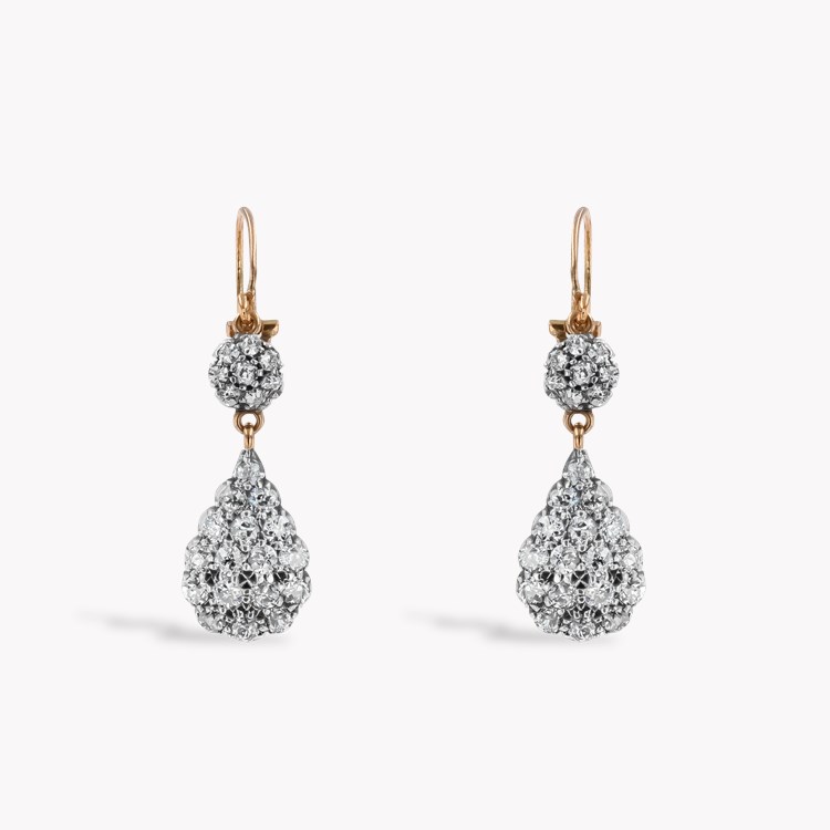 Victorian Old Cut Diamond Cluster Drop Earrings Old European Cut, Pavé Set_1