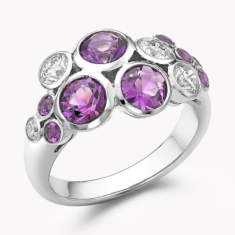 Bubbles Amethyst and Diamond Cocktail Ring 2.18CT in White Gold Brilliant Cut, Rubover Set_1