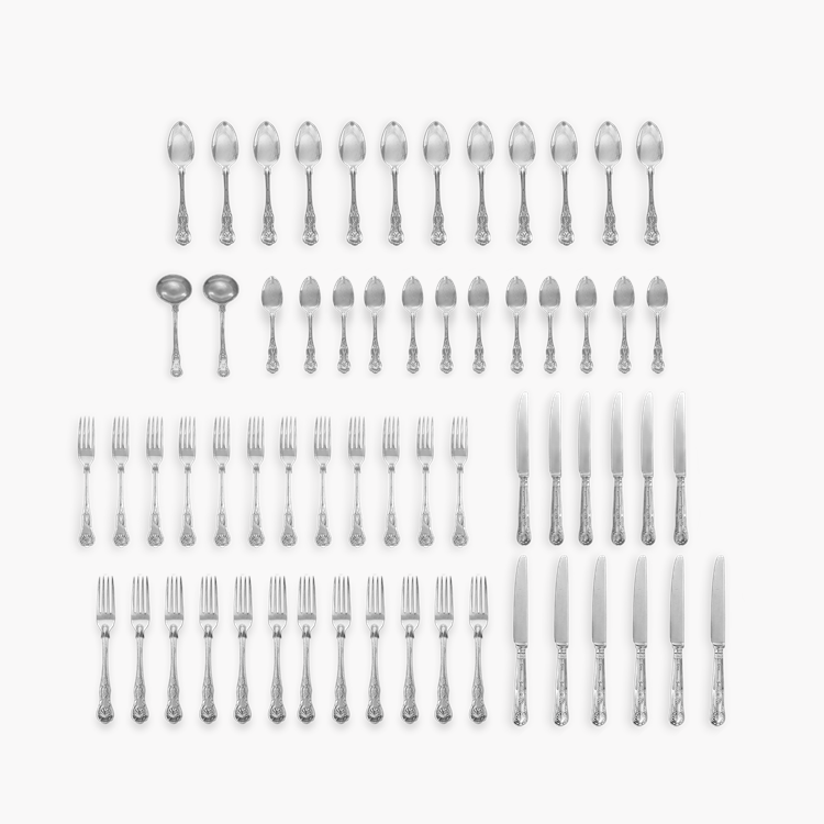 Silver Sixty-Seven Piece Queens Pattern Cutlery Set _1
