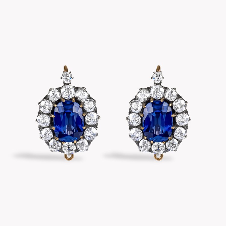 Victorian 8.70ct Sri Lankan Sapphire and Diamond Cluster Earrings Cushion Cut, Claw Set_1