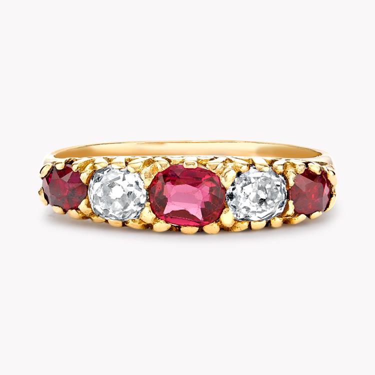 Diamond And Ruby Ring in Yellow Gold Oval Cut Five Stone Ring_2