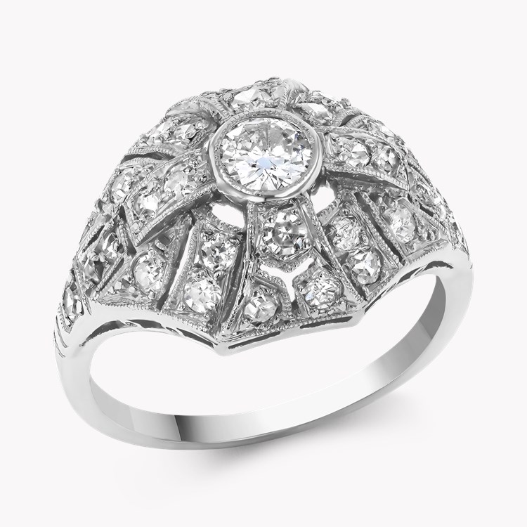 Edwardian Old European Cut Diamond Openwork Ring Old European Cut, Millegrain Set_1