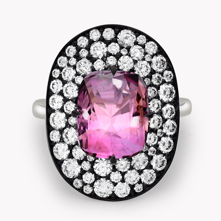 Snowstorm Pink Tourmaline & Diamond Ring  4.72ct in Platinum Cushion & Brilliant Cut, Claw Set_2