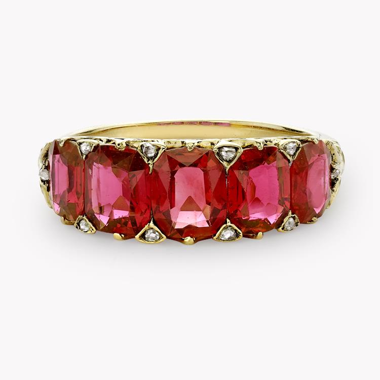 Victorian Five Stone Burmese Ruby Ring Cushion Cut, Claw Set_2