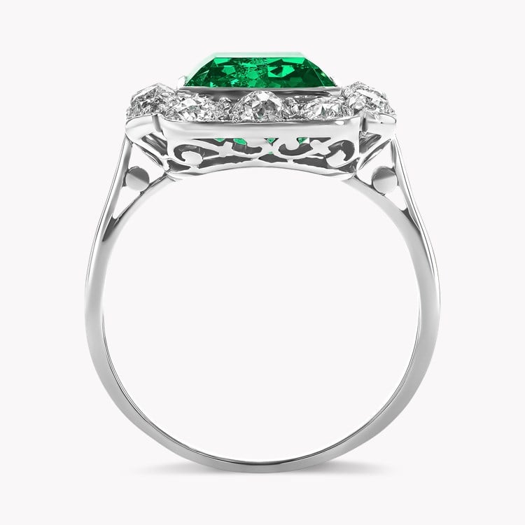 Art Deco 3.41ct Muzo Emerald and Diamond Cluster Ring Emerald Cut, Rubover Set_3