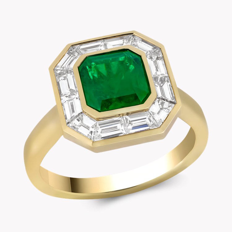 Octagonal Cut 1.50ct Emerald and Diamond Ring Octagonal & Trapezoid Cut, Rubover Set_1