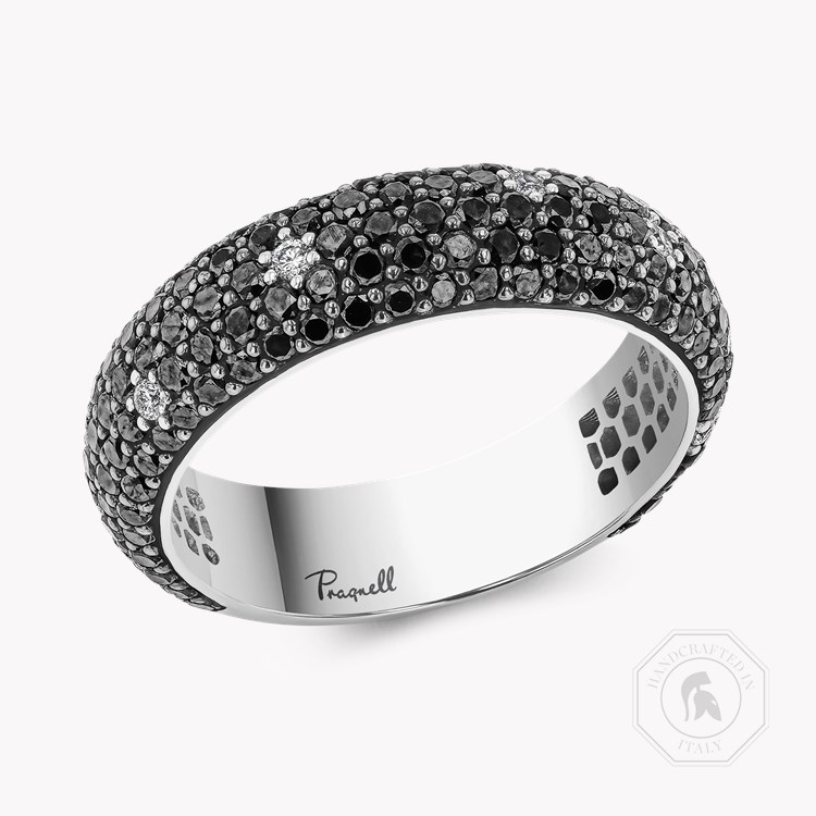 Wide Black and White Diamond Midnight Dress Ring Brilliant Cut, Pave Set_1