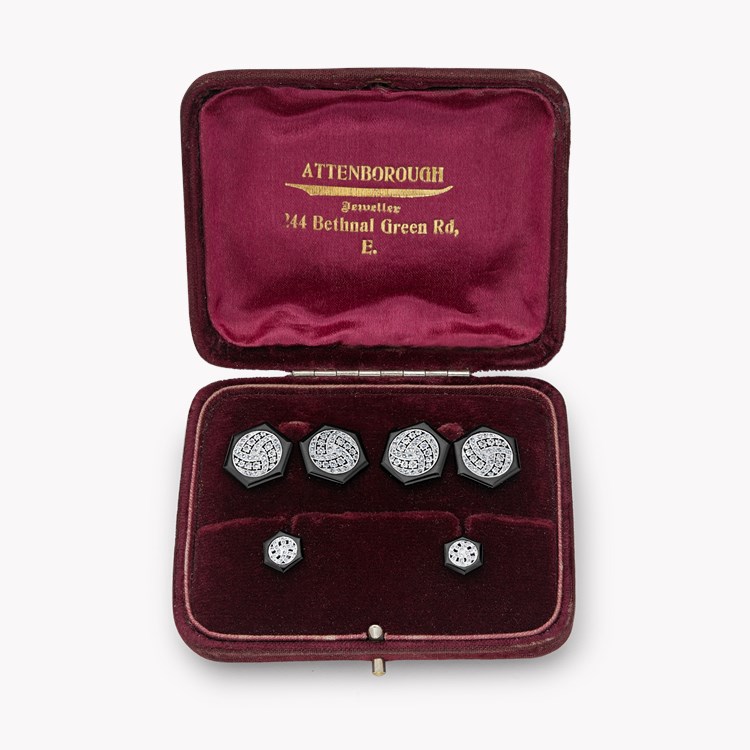 French Art Deco Onyx and Diamond Gentleman's Evening Dress Set _1