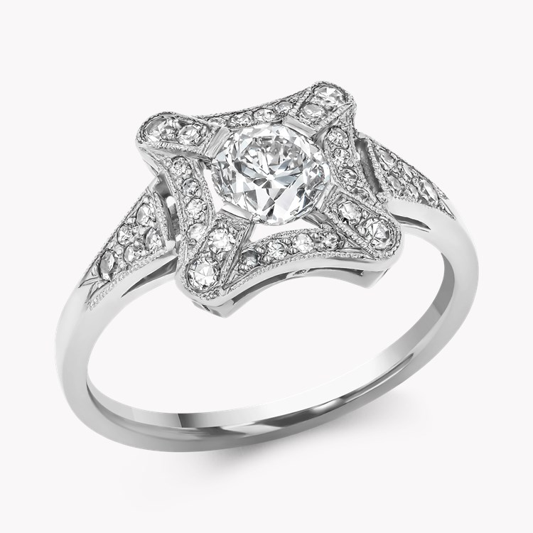 Art Deco Inspired Old Cut 0.67ct Diamond Cluster Ring Old Cut, Bar Set_1