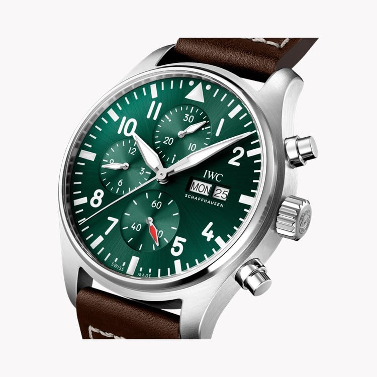 IWC Pilot Chronograph 43mm, Green Dial, Arabic Numerals_3