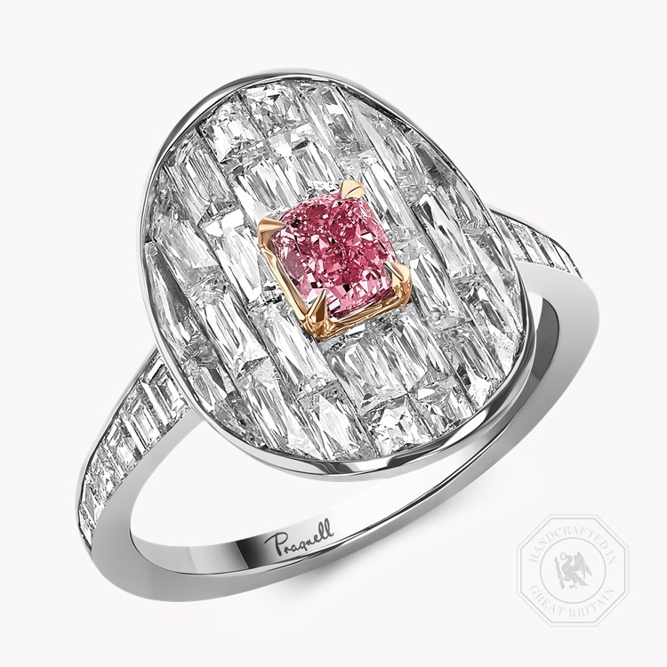 Masterpiece Stage Setting 0.50ct Fancy Vivid Pink Diamond Cluster Ring Cushion modern cut, Claw set_1