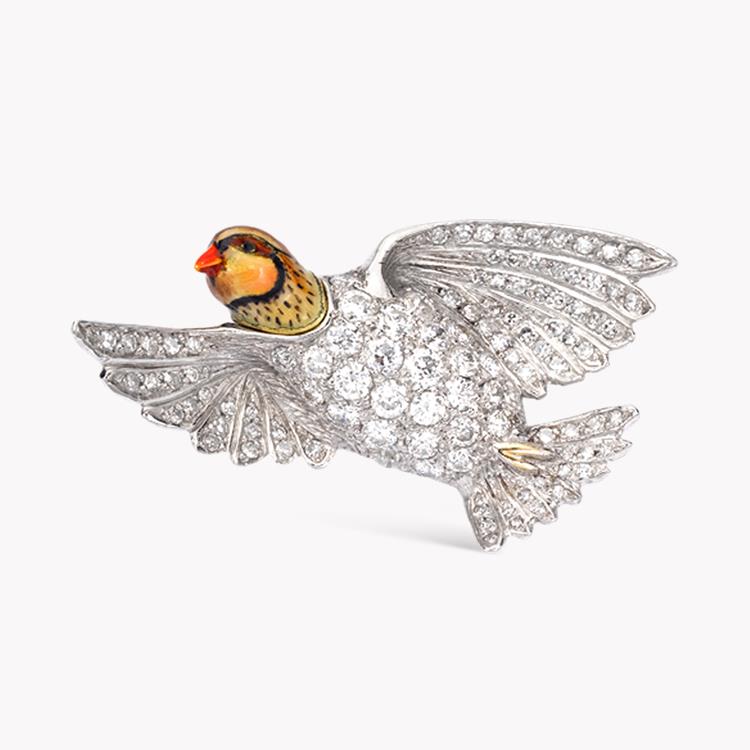 Brilliant Cut Diamond Brooch 3.25CT in Yellow Gold & Platinum Pin Brooch with Enamel_1
