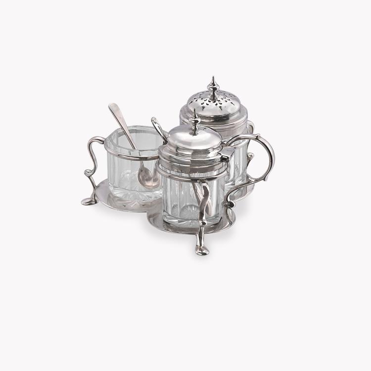 Silver Victorian Silver And Glass Cruet Stand Hallmarked Sheffield_1