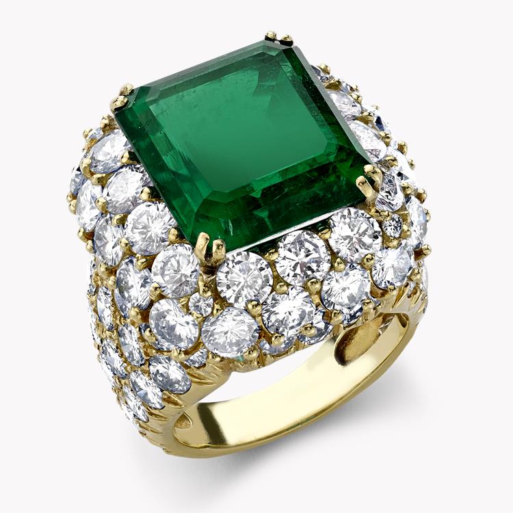 1970s Van Cleef & Arpels Emerald and Diamond Ring  12ct in 18ct Yellow Gold Octagonal Step & Brilliant Cut, Claw Set_1