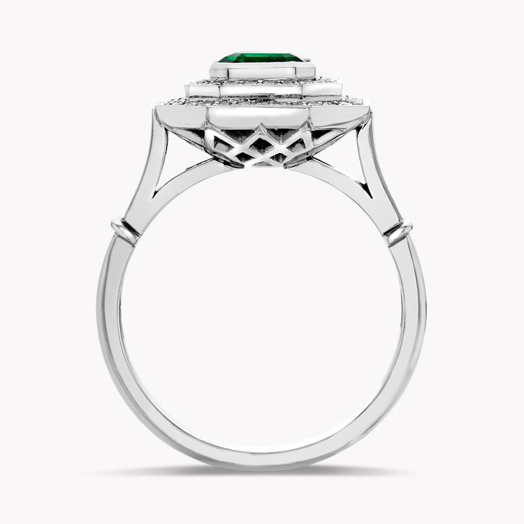 Art Deco Inspired 0.82ct Emerald and Diamond Target Ring Emerald Cut, Rubover Set_3