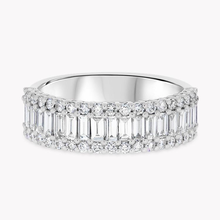 Baguette Cut Diamond Half Eternity Ring 1.52CT in 18CT White Gold Baguette and Brilliant Cut, Three-Row, Claw Set_1