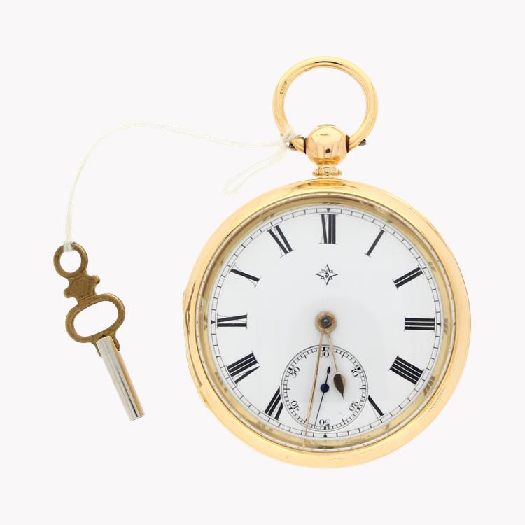 Rotherham English Lever Pocket Watch 18ct Yellow Gold 45mm, White Dial, Roman Numerals_1