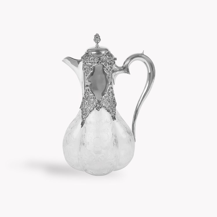 Silver George V Mounted Decorative Cut Glass Claret Jug Hallmarked London_1