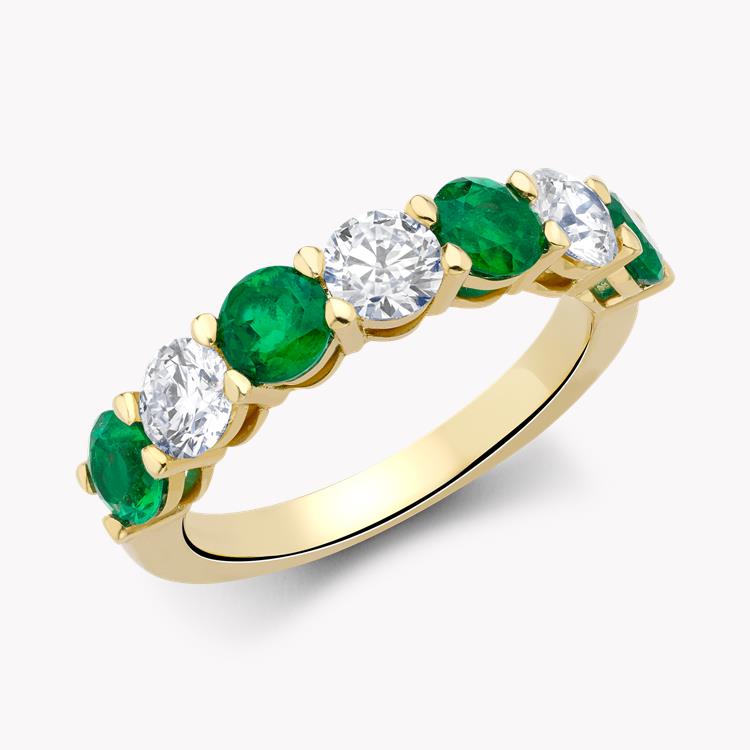 Seven Stone Emerald and Diamond  Ring  2.10CT in Yellow Gold Round Brilliant, Claw Set_1