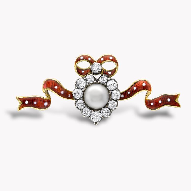 Belle Epoque Natural Pearl & Diamond Brooch 0.35CT in Silver & Yellow Gold Old Cut Diamond Sweetheart Brooch_1