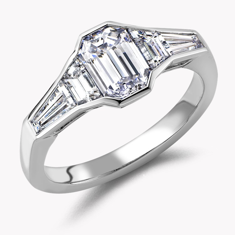 Kingdom 2.71ct Diamond Three Stone Ring Emerald Cut, Rubover Set_1