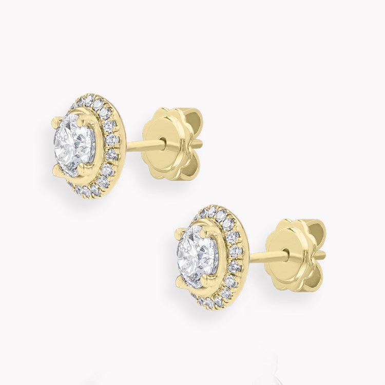 Celestial Round Brilliant Cut Diamond Halo Earrings Brilliant Cut, Four Claw Set_2
